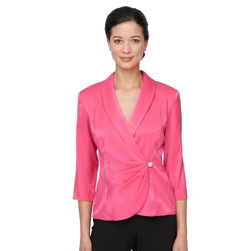 Alex Evenings Women's 3/4 Sleeve Surplice Neckline Stretch Shimmer Blouse with Embellished Side Closure
