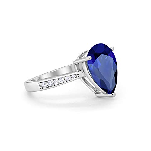 Blue Apple Co. Teardrop Pear Bridal Ring Round Cubic Zirconia 925 Sterling Silver Choose Color2