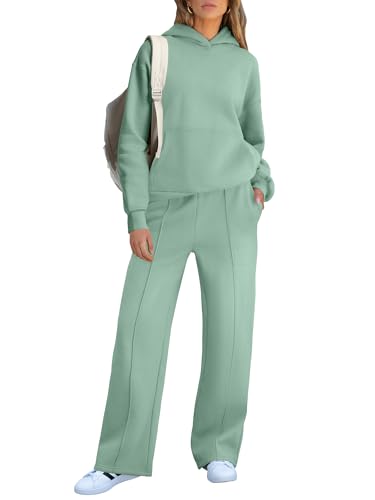 Caracilia Women's 2 Piece Outfits Sweatsuit Sets Oversized Hoodies Wide Leg Sweatpant Tracksuit 2024 Fall Matching Lounge Set Green S