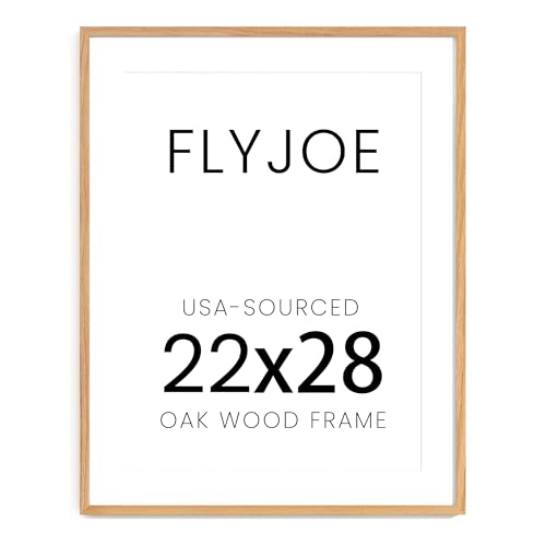 Image of FLYJOE 22x28 Oak Wood Picture Frame with Mat for 18x24, 22 by 28 USA-Sourced Natural Solid Wooden Poster Frame for Wall Display, Tempered Real Glass, Hanging Hardware Included, 1 Pack, Natural