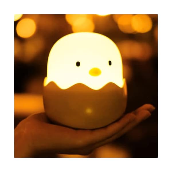 JKUSS Night Light for Kids, Cute Kawaii Chicken Lamp for Bedroom Decor, Egg Night Light with Rechargeable & Dimmable, Silicone Touch Sensor Birthday Gift Ideas for Baby Toddler Children Girls