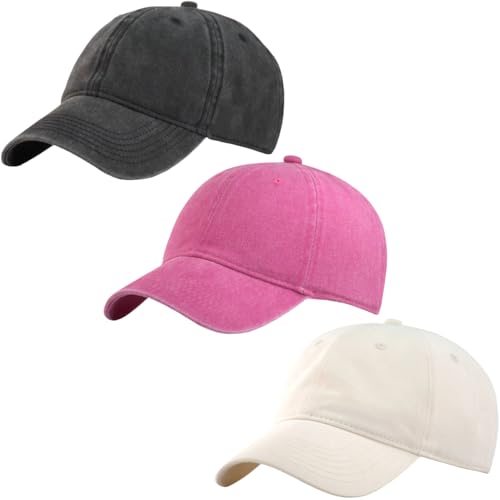 Image of 3 Pack Vintage Washed Cotton Adjustable Baseball Caps for Men Women Unstructured Low Profile Dad Hat