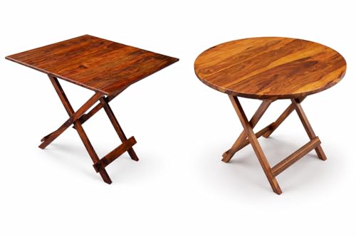 Image of WELL KNOWN Patio Foldable Coffee /Tea Center Table, Outdoor Wooden Round & Square Portable Folding Picnic Camping, Dining Table for Balcony Living Room, Garden Bistro Side Table, Natural Brown Finish