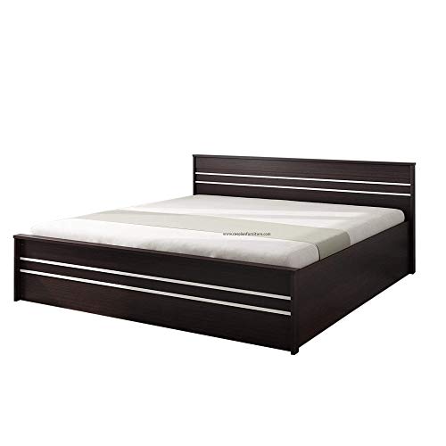 Image of CASPIAN Furniture Striped Queen Size Bed with Storage /Mattress Size 78 x 60 Inches (Walnut Finish) (Without Mattress)