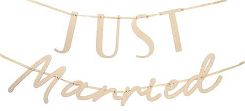 Folat 21340 Bannière de Décoration Just Married Ensemble Guirlande de Lettres - JUST Married - Mariage - Bois - 3 mètres Guirlande Vintage, décoration de...
