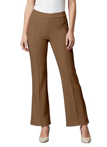 Image of Mehrang Cotton Blend Bootcut Parallel Trouser Pants for Women Regular Fit, Bellbottom Straight Pants for Womens