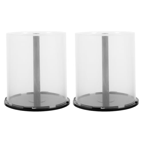 2pcs CD/DVD Cake Box Spindle - 100 Disc Clear Storage Box with Black Base, Empty CD DVD Cake Box CD/DVD Storage Bucket for CD Collection