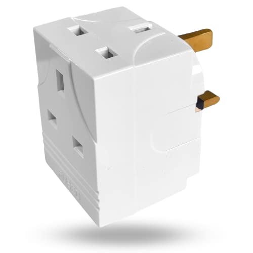 3-Way Plug Adaptor - 13A Multi Adaptor Extension - Double UK 3 Pin Socket Wall Extension - Power Extender Block Splitter