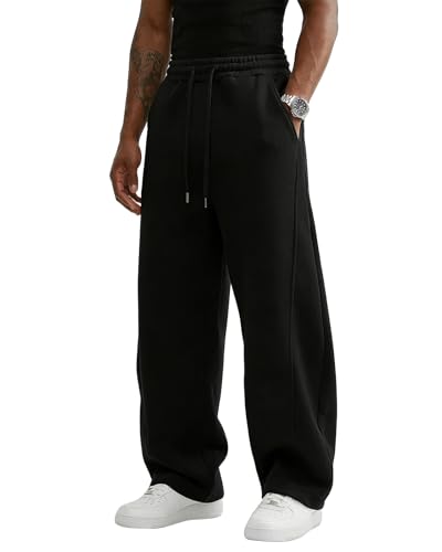 Image of Wangdo Men's Baggy Sweatpants Wide Leg Lounge Cotton Jogging Pants Casual Elastic Waist Joggers with Pockets