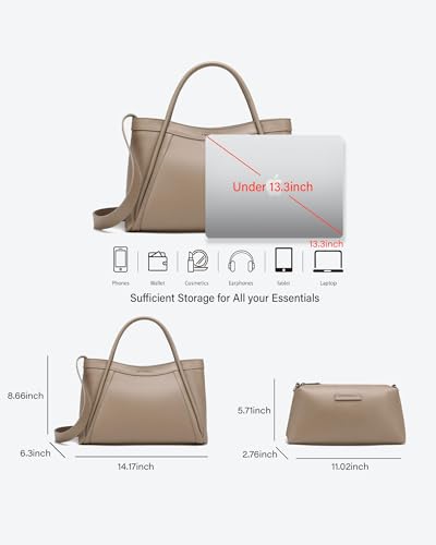 Image of NEWBELLA Tote Bag for Women, Vegan Leather Crossbody Shoulder Bag, Top Handle Satchel Purse for Work, Travel, Daily Use (Apricot-2, for 13 inch laptop)