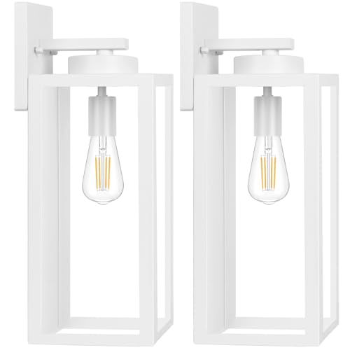 Large Size Outdoor Wall Light Fixtures, Exterior Lighting Fixtures Porch Sconces Wall Mounted, Waterproof White Outdoor Wall Lanterns Lamps, Outside Lights for House Patio Front Door Entryway, 2-Pack