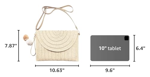 Image of Women Straw Crossbody Handbag, 10.63 x 7.87in, Detachable Strap