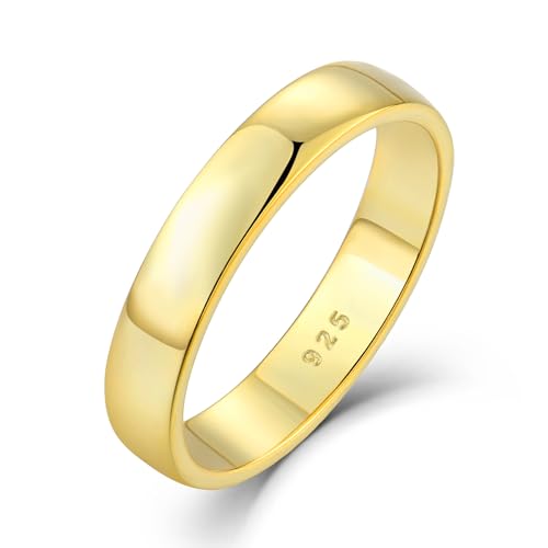 STARCHENIE 18K Gold Plated Ring for Men Women Solid 925 Sterling Silver 2MM 3MM 4MM 5MM 7MM 8MM Wedding Band Comfort Fit High Polish