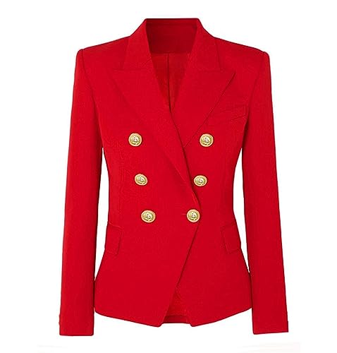 Women Double Breasted Blazer Elegant Office Lady Jacket Notched Collar Long Sleeve Formal Coat4