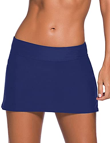 Image of REKITA Women Swim Skirt Solid Color Waistband Skort Bikini Bottom