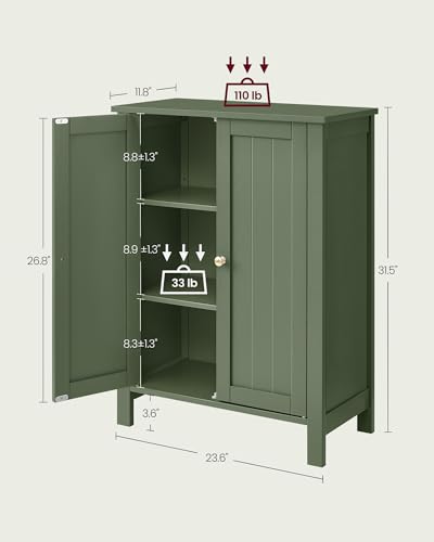 VASAGLE Bathroom Floor Storage Cabinet, Freestanding Bathroom Storage Unit with 2 Adjustable Shelves, 11.8 x 23.6 x 31.5 Inches, Forest Green UBCB060C01 - Image 4