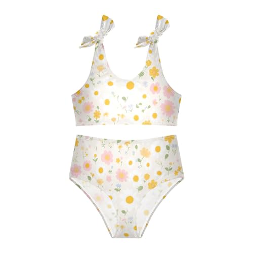 KLL Polka Dots and Tender Chamomile Flowers Girl 2 Piece Bikini Sets Scoop Neck Bathing Suit Swimwear Cute Shoulder Strap3