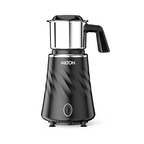 Image of Milton Appliances Miniq Mini Mixer Grinder, ISI Certified, Over Load Protector, HTLV 350W Motor, 300ml SS Chutney Jar,Rust Resistant, Anti Skid Feet,Masala Grinder, Black