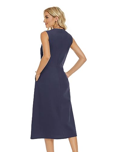 Image of Ladyful Women's Sleeveless Cotton Linen Midi Dress V Neck A Line Tank Dress