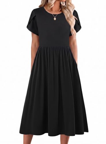 Image of Zeagoo Womens Summer Dresses Casual Aline Midi Dress Short Sleeve Floral Tshirt Dress Flowy Beach Sundresses with Pockets