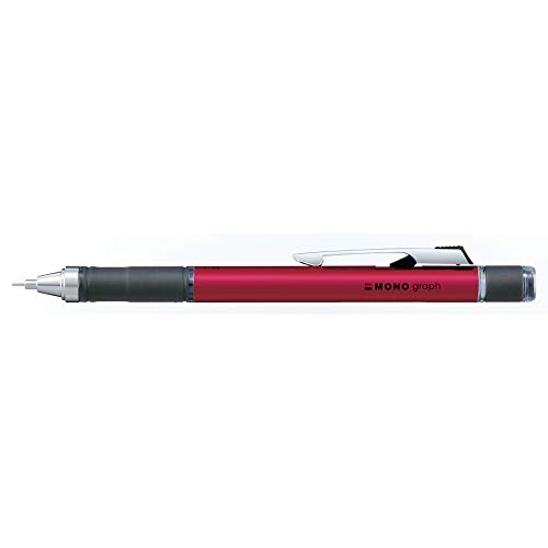 Tombow 89440 MONO Graph Grip Mechanical Pencil, Red, 1-Pack. Innovative Pencil With Rubber Grip and MONO Eraser