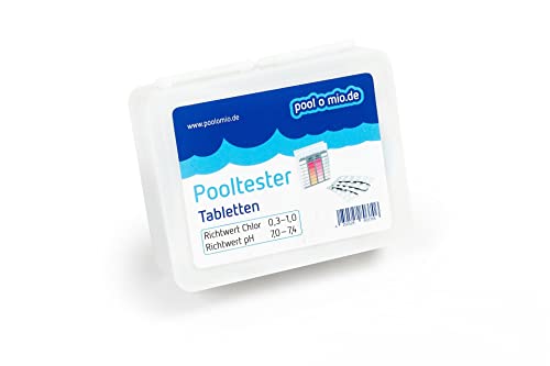 poolomio® Wassertestgerät zur exakten Messung von freiem Chlor- und pH-Wert - Pooltester inkl. 20 DPD1 und 20 Phenol Red Testtabletten - einfache Anwendung