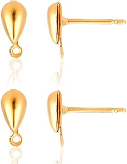 CREATCABIN 1 Box 100Pcs 18K Gold Plated Teardrop Brass Stud Earring Findings Earring Posts Stud Earrings Components Earring with Loop for DIY Earring Jewelry Making 12x9x4mm