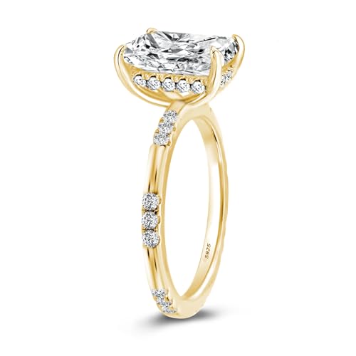 3.5ct Solitaire Radiant Cut Engagement Ring,Yellow Gold Plated 925 Sterling Silver Simulated Diamond Promise Ring2