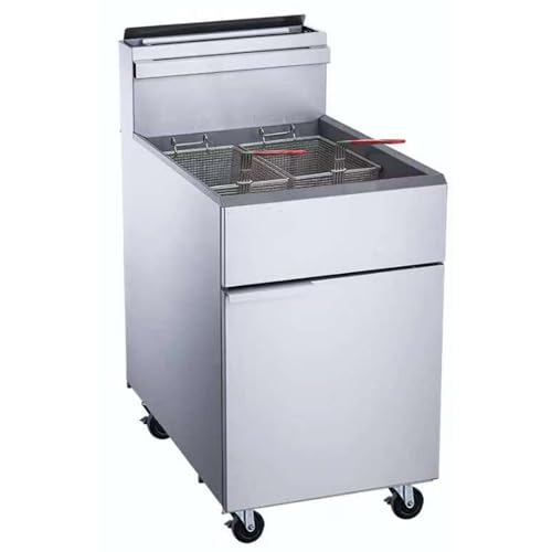 A-to-Z Supply 289-DCF5-NG Natural Gas Fryer, 70 lb. Capacity, 5 Cast Iron Tube Burners, 150,000 BTU/H, Millivolt Control, 200°-400°F, (2) Twin Baskets, Floor Model, Commercial Kitchen Use