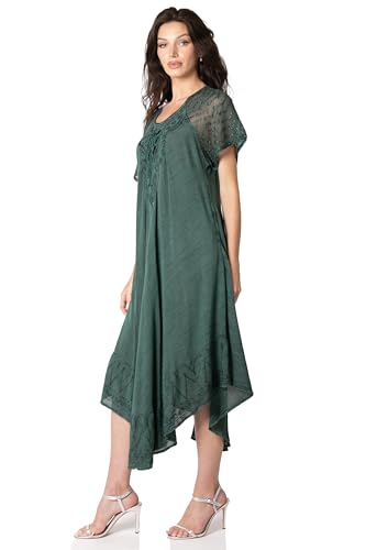 Image of Sakkas Egan Long Embroidered Caftan Dress /Cover Up with Embroidered Cap Sleeves