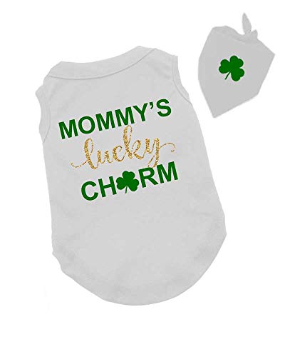 St. Patrick's Day Dog T-Shirt - Mommy's Lucky Charm, White, S