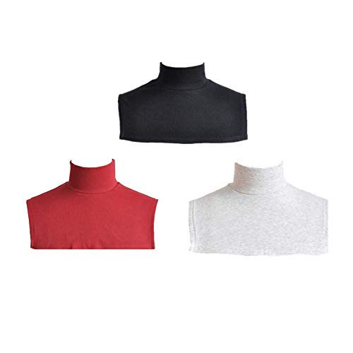 YIja 3PC Solid Color Womens Half Top Mock Blouse Neck Dickey False Fake Turtleneck Neck Warmer(Black+White+Red)