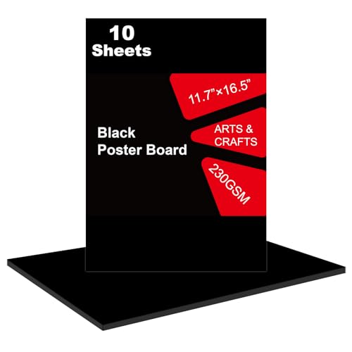 Image of 10 Pcs Black Poster Board 11.7 x 16.5 Poster Paper, ROOKEA Vision Boards Posterboard Bulk for School Projects Classroom Arts Craft Presentations Drawing Scrapbooking Blank Graphic Display