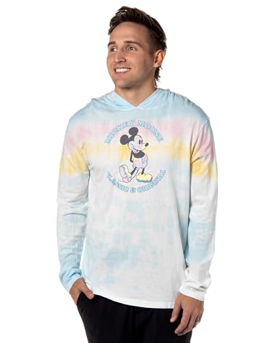 Disney Men's Mickey Mouse Classic Original Tie-Dye Long Sleeve Hooded Shirt