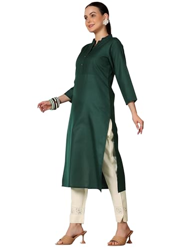 Image of Libas Womens Solid Cotton Blend Straight Kurta for Women