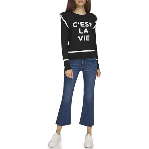 KARL LAGERFELD Women's Ruffle Sleeve Graphic Sweater