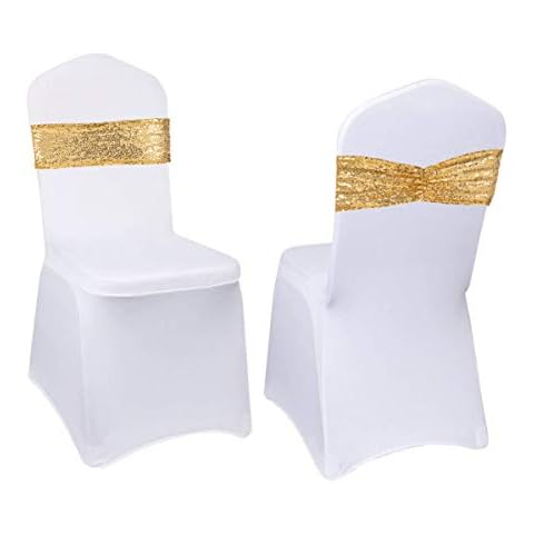 Eternal Beauty Set of 20 Sequin Chair Sashes Gold Chair Sashes for Wedding Hotel Party Banquet Chairs Decorations Cover