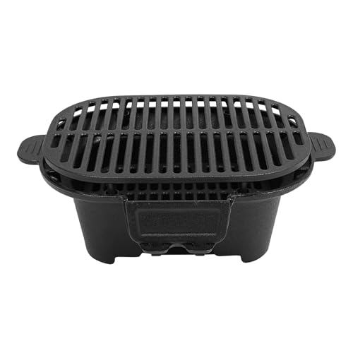 Barbacoa de hierro fundido esmaltada, 41 x 16 x 29 cm, carbón vegetal, portátil, barbacoa de carbón vegetal para pequeñas barbacoas, picnics, barbacoas, camping