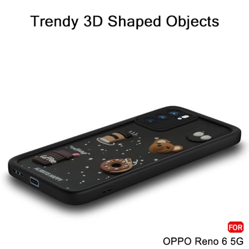 Image of TheGiftKart Back Cover Case for Oppo Reno 6 5G | Cute Fun Cartoon 3D Bear Coffee Case | Full Camera Protection | Shockproof Back Cover Case for Oppo Reno 6 5G (Silicone, Black)