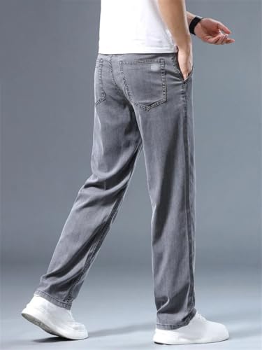 Men's Summer Thin Loose Straight Jeans Lyocell Soft Drape Classic Business Casual Ice Silk Pants2