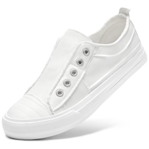 STQ White Slip On Shoes for Women Memory Foam Fashion