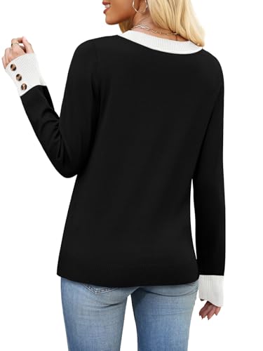Image of WIHOLL Lightweight Sweaters for Women Long Sleeve V Neck Knit Outfits with Decorative Buttons