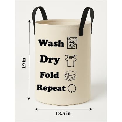 Image of Disu 45L Ltr- Laundry Bag Foldable | Laundry Bag for Clothes | Clothes Basket | Basket for Clothes Storage | Toy Storage Basket (33x33x48cm, Beige With black Print)