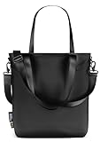 Simple Modern Tote Bag for Women | Small Black Water-Resistant Laptop Purse with Compartments and Zipper Top | Shoulder Bag with Crossbody Strap and Pockets for Work, Travel & School | Midnight Black