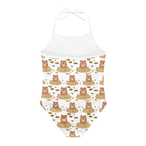 Image of Cute Backless One Piece Swimsuits for Girls Adjustable Halter Strap Bathing Suit Beach Swimwear for Girls