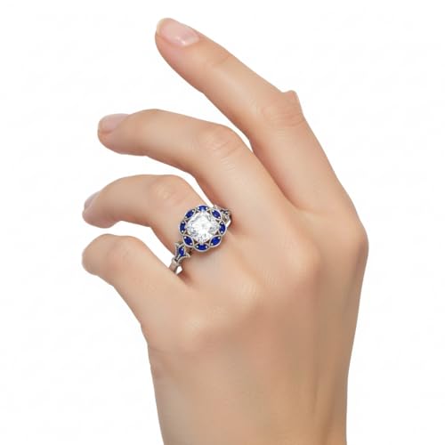 Image of Choose Your Gemstone Vintage Halo Diamond CZ Engagement Ring Sterling Silver Cushion Shape Vintage Engagement Rings Minimal Modern Design Birthday Gift Wedding Gift US Size 4 to 12
