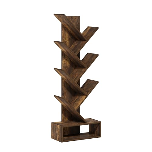Image of Furinno Tree Book Shelf, 7-Tier Bookshelf, Tree Bookcase with Bottom Shelf, 8.4 x 16.9 x 46.2, for Living Room, Bedroom, Home Office, Amber Pine
