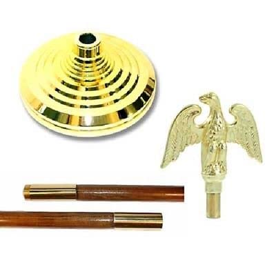 Super Tough Indoor Flagpole Kit With Metal Eagle Topper And 8 Ft Oak Pole | Elegant Gold Finish Base With Brass Fittings | Perfect For Home Or Office Display (Flag Not Included) #TOP1