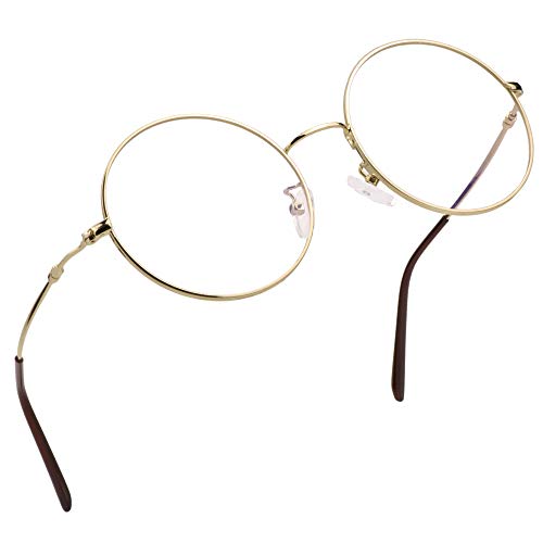 LifeArt Alloy Semi-Rimless Reading Glasses,Blue Light Blocking Glasses, Anti Eyestrain, Computer Gaming Glasses, TV Glasses for Women Men, Anti Glare (Golden, No Magnification)