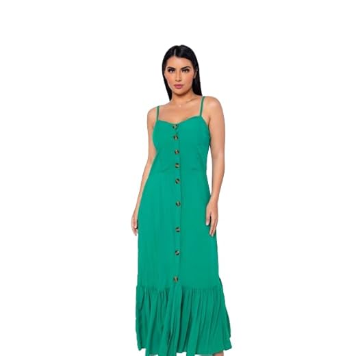 Vestido Longo Feminino Elegante com Bojo e Elástico nas Costas: Perfeito para Casual, Festa e Mais - Moda Super Fashion (Verde Bandeira, M)